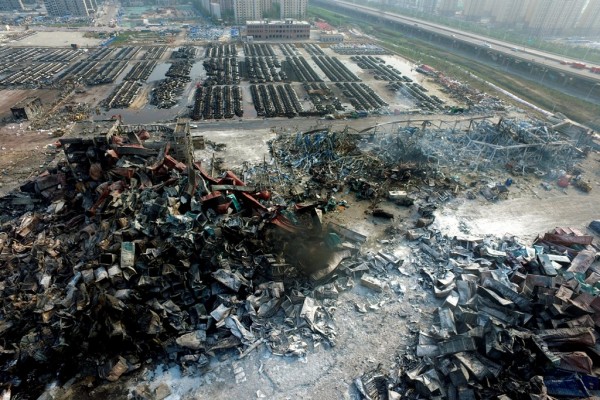 Le site de la double explosion de Tianjin, dans la Binhai New Area, le 17 août 2015