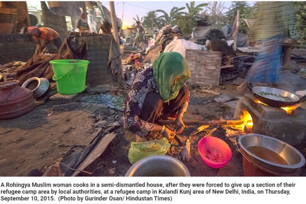 Effets de miroirs : comment l’Inde gère ses réfugiés? Ici, une dame membre de l’ethnie musulmane Rohingya. Copie d’écran du Hindustan Times, le 14 septembre 2015.