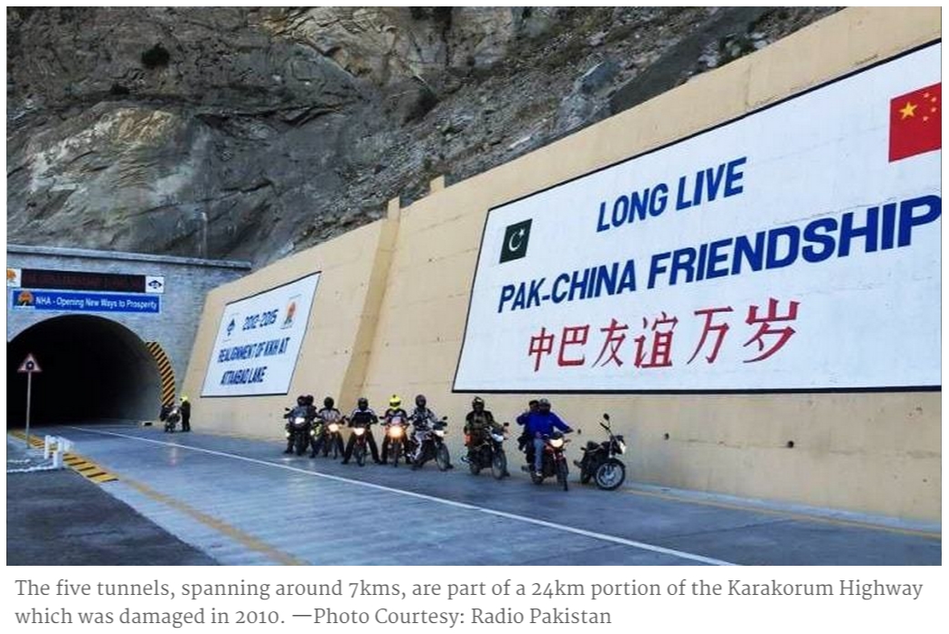 Tunnels de l’amitié construits par la Chine au Pakistan. Copie d’écran de Dawn, le 15 septembre 2015.