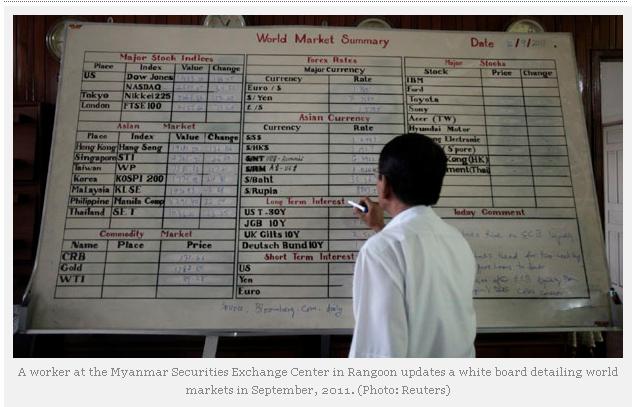 La nouvelle bourse birmane en quête de titres.