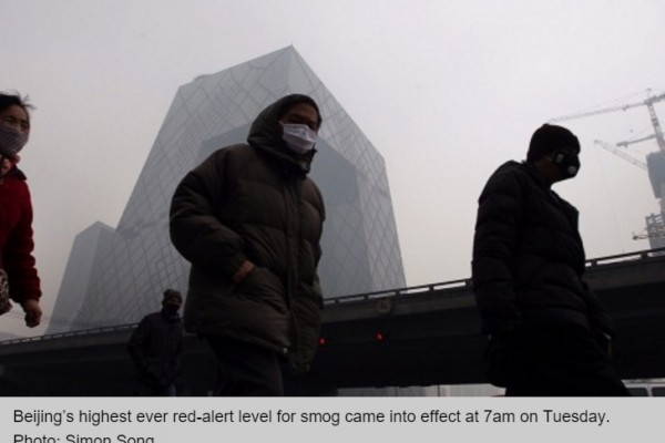 Pour la première fois, Pékin a déclenché ce mardi à 7h (heure locale) son alerte rouge contre la pollution.