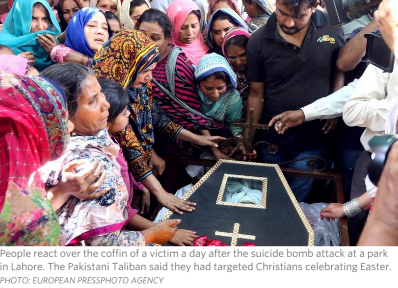 Dimanche 27 mars, un attentat suicide revendiqué par une branche des Taliban pakistanais a fait au moins 72 morts et plus de 300 blessés à Lahore (Pendjab), au Pakistan. Copie d'écran du "Wall Street Journal", le 29 mars 2016.