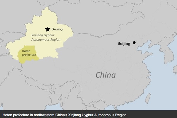 La province frontalière du Xinjiang, dans l'Ouest de la Chine, met en place un système de primes en liquide pour tout renseignement concernant des "activités suspicieuses liées à l'extrémisme religieux ou des actes terroristes". Copie d'écran de “Radio Free Asia”, le 13 avril 2016.