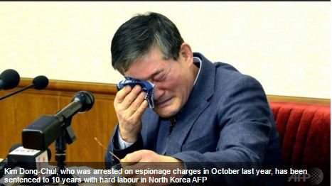 L'Américain Kim Dong-chul est condamné à 10 ans de travaux forcés pour espionnage et tentative de subversion. Copie d'écran de “Channel News Asia”, le 29 avril 2016.