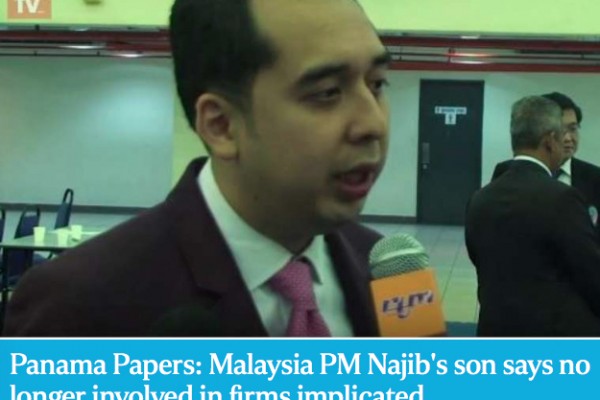 Le fils du Premier ministre malaisien, dont le nom figure dans les "Panama Papers". Copie d'écran de "The Straits Times", le 6 avril 2016.