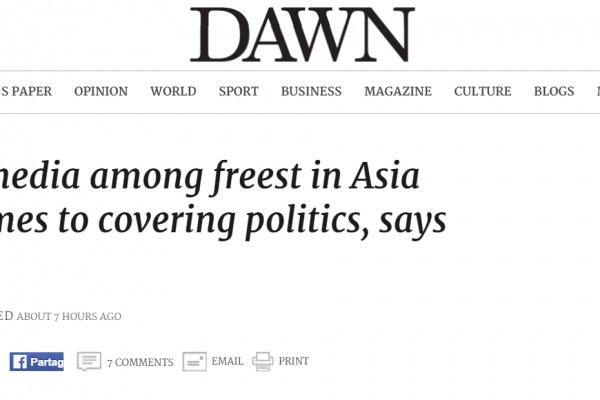 D'après Reporters sans frontières, les journalistes politiques pakistanais sont parmi les plus libres d'Asie. Copie d'écran de “Dawn”, le 21 avril 2016.