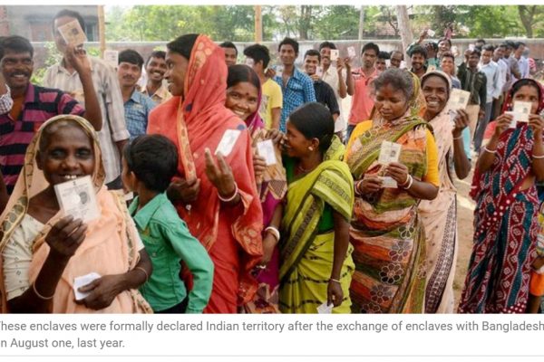 Les échanges de territoire entre l'Inde et le Bangladesh opérés l'année dernière permettent à 10000 nouveaux électeurs indiens de voter pour la première fois depuis 1947. Copie d'écran de “The Indian Express”, le 3 mai 2016.