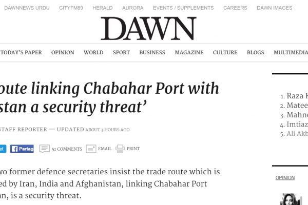 Un projet irano-afghano-indien pourrait bien isoler le Pakistan en Asie du Sud. Copie d'écran de “Dawn”, le 31 mai 2016.