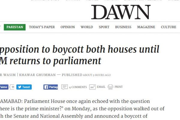 L'affaire des Panama Papers met le Premier ministre pakistanais Nawaz Sharif dans une situation toujours plus délicate. Copie d'écran de “Dawn”, le 10 mai 2016.