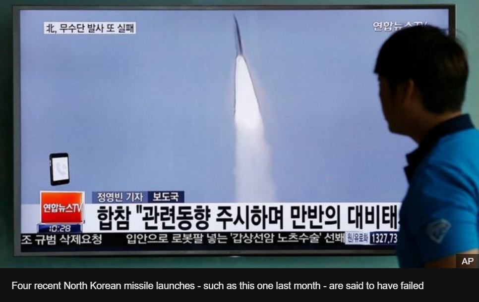 Après quatre échecs, la Corée du Nord a-t-elle enfin réussi ce matin le lancement d'un missile Musudan ? Copie d'écran de BBC, le 22 juin 2016.