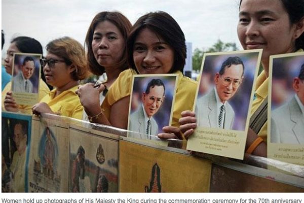 Les Thaïlandais sont appelés à se parer de jaune, couleur du roi, pour les 70 ans de règne du monarque ultra-populaire. Copie d'écran du Bangkok Post, le 9 juin 2016.