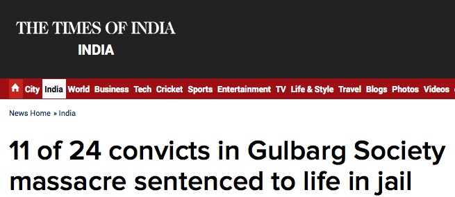 Après sept ans de procédure, 11 personnes ont été condamnées à la prison à perpétuité. Copie d'écran du Times of India, le 17 juin 2016.