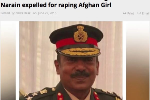 Le brigadier en question a été expulsé du territoire afghan, bien qu'aucune charge n'ait été retenue contre lui. Copie d'écran du Times of Islamabad, le 22 juin 2016.