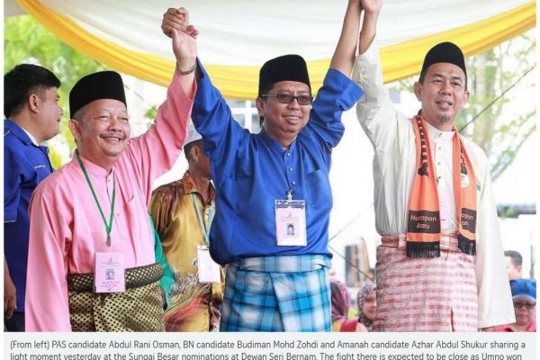 Les élections du 18 juin seront un test pour l'opposition malaisienne, désunie, ainsi que pour le Premier ministre Najib Razak, accusé de corruption. Copie d'écran du “Straits Times”, le 6 juin 2016.