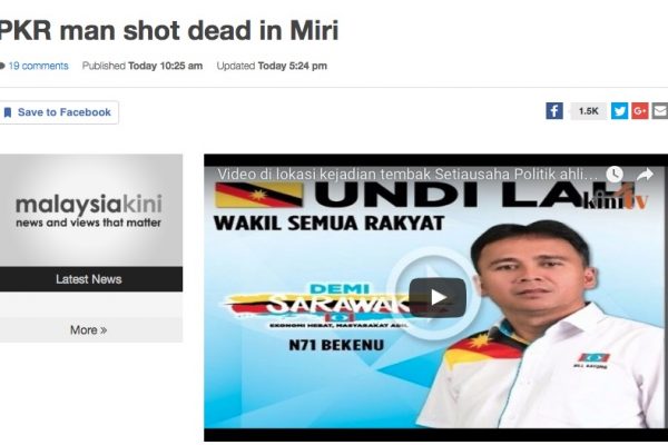 Un politicien du PKR a été tué par balle mardi 21 juin. Copie d'écran du Malaysiakini, le 21 juin 2016.