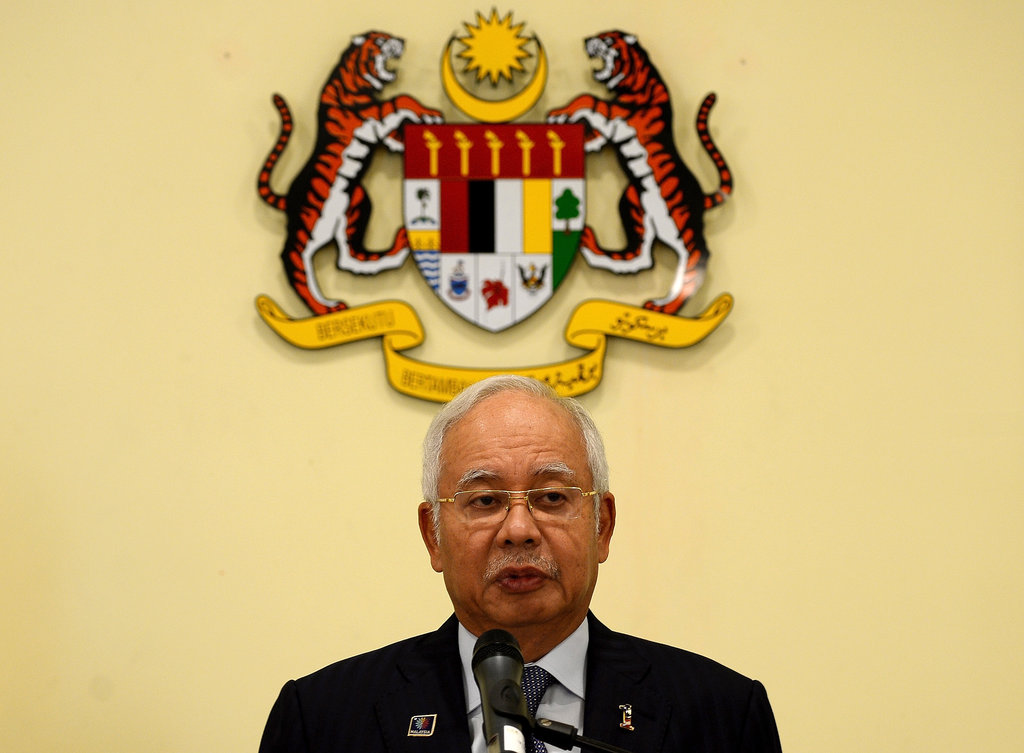 Najib Tun Razak s'exprime devant la presse lors de la présentation de son nouveau gouvernement le 27 juin 2016.