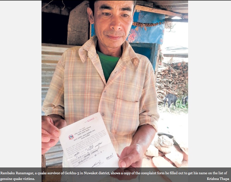 Les victimes ont déposé plainte avec l'aides de partis politiques locaux. Copie d'écran de The Kathmandu Post, le 14 juin 2016.