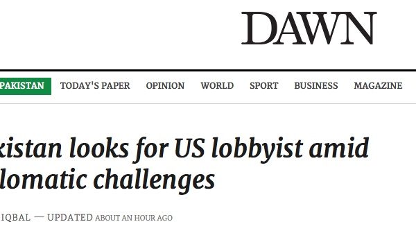 Le Pakistan veut renouer avec la tradition des lobbys avec les Etats-Unis. Une première depuis 2013. Copie d'écran de Dawn, le 27 juin 2016.