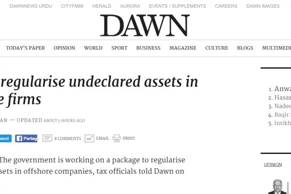 Au Pakistan, les Panama Papers continuent de faire des remous. Copie d'écran de “Dawn”, le 7 juin 2016.