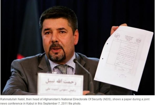 Rahmatullah Nabil, ancien chef des renseignements afghans, a indiqué être en possession de documents qui fourniraient la preuve concrète du soutien du Pakistan aux Talibans et à Haqqani. Copie d'écran de Reuters, le 15 juillet 2016.