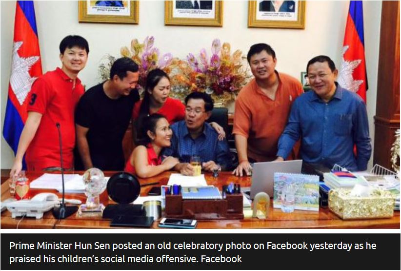 Après les révélations du rapport de Global Witness, la famille du Premier ministre cambodgien lui apporte son soutien sur Facebook. Copie d'écran de The Phnom Penh Post, le 8 juillet 2016.