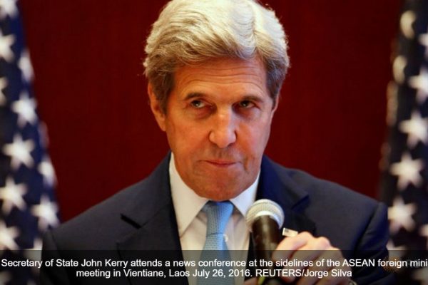 Le secrétaire d'Etat américain John Kerry appelle à la reprise des pourparlers entre Pékin et Manille sur la mer de Chine du Sud. Copie d'écran de Channel News Asia, le 26 juillet 2016.