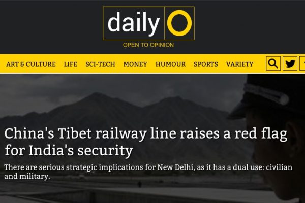 Les stratégies de la Chine au Tibet, avec la construction d'une ligne de chemin de fer, pourraient-elles menacer la sécurité indienne ? Copie d'écran du Daily O, le 29 juillet 2016.