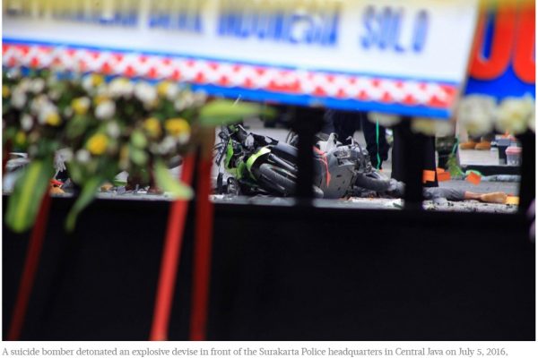 L'Indonésie est frappée par un nouvel attentat suicide que les renseignements imputent à Daech. Copie d'écran du Jakarta Post, le 5 juillet 2016.