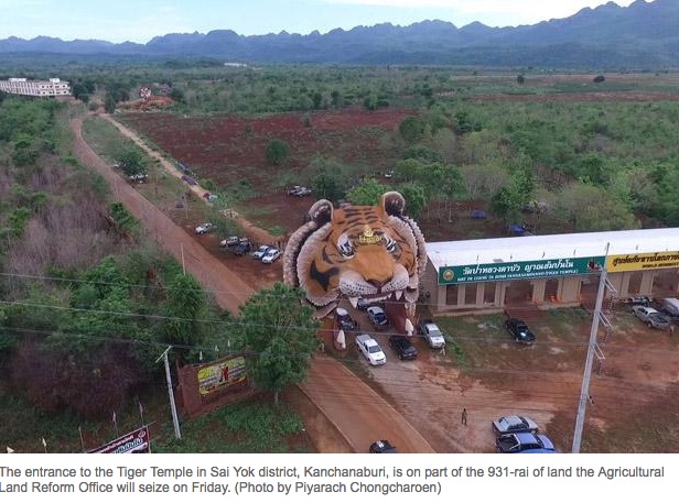L'État thaïlandais récupère des terres illégalement occupées par le temple des Tigres. Copie d'écran du Bangkok Post, le 7 juillet 2016.