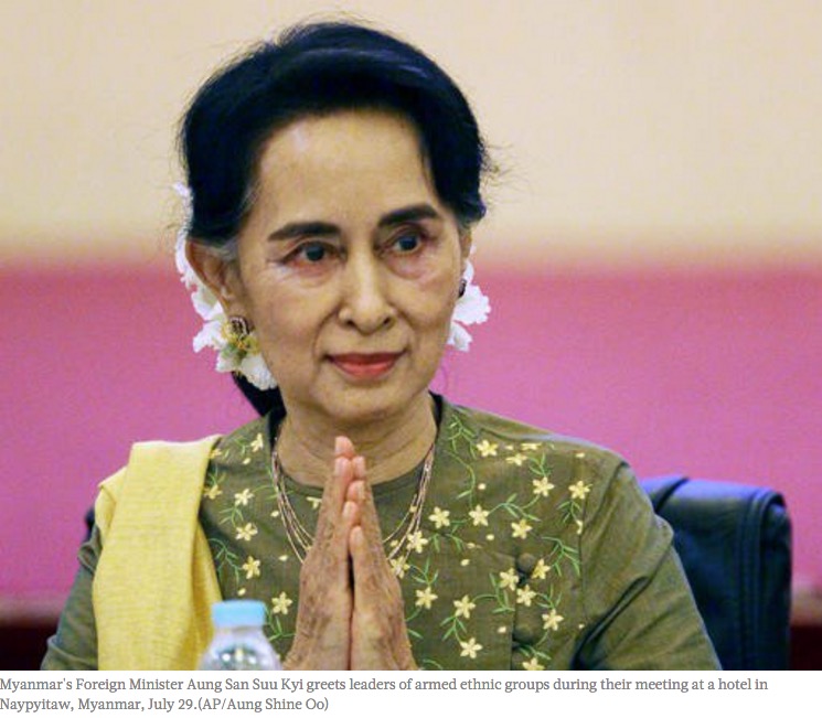 Pour la première fois depuis qu'elle est au pouvoir, Aung San Suu Kyi se rend en Chine. Copie d'écran du Jakarta Post, le 18 août 2016.