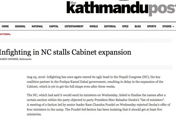 Copie d'écran du Kathmandu Post, le 25 août 2016.