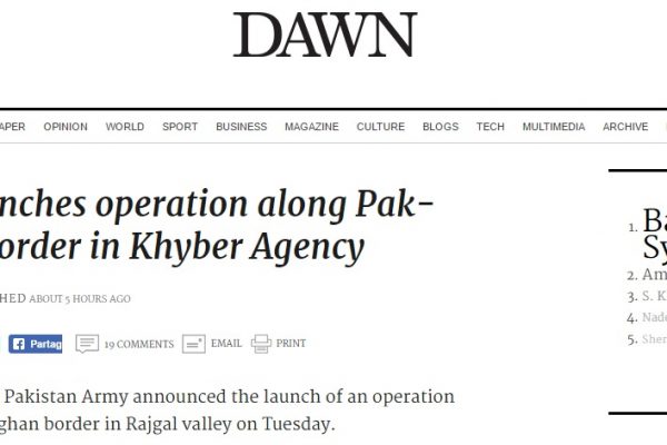 L'armée pakistanaise déploie ses troupes le long de la frontière afghane et annonce le lancement d'une opération. Copie d'écran de Dawn, le 16 août 2016.
