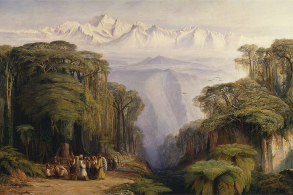 "Le Kangchenjunga depuis Darjeeling", tableau d'Edward Lear (1879). Le Kangchenjunga, qui culmine à 8 586 m, est le plus haut sommet du Sikkim et le troisième plus haut du monde. (Crédit : Wikimedia Commons)