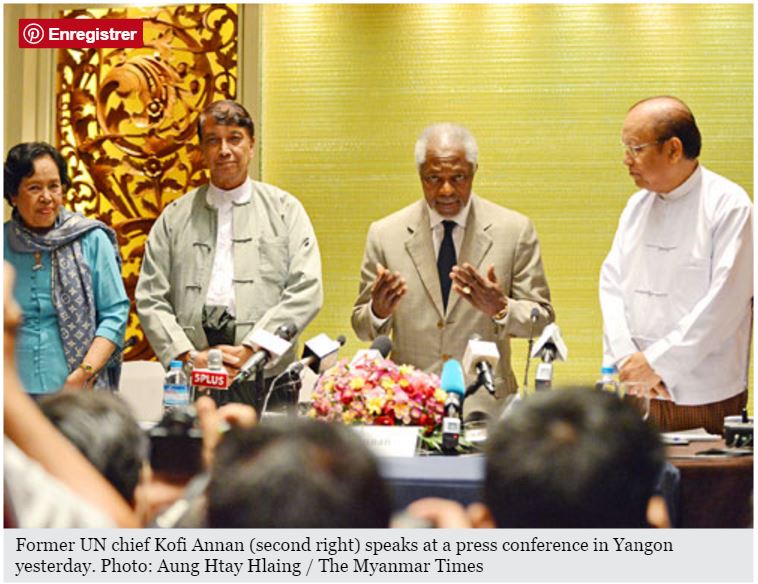 Après six jours de visite dans l'Etat de l'Arakan, Kofi Annan a voulu rassurer les habitants de la région et a réaffirmé sa totale partialité. Copie d'écran du Myanmar Times, le 9 septembre 2016.
