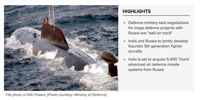 L'Inde joue à l'équilibriste multipliant les négociations militaires avec la Russie et les États-Unis. Copie d'écran du Times of India, le 7 septembre 2016