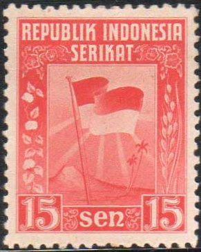 Timbre de l'éphémère République des Etats-Unis d'Indonésie (1949-1950).