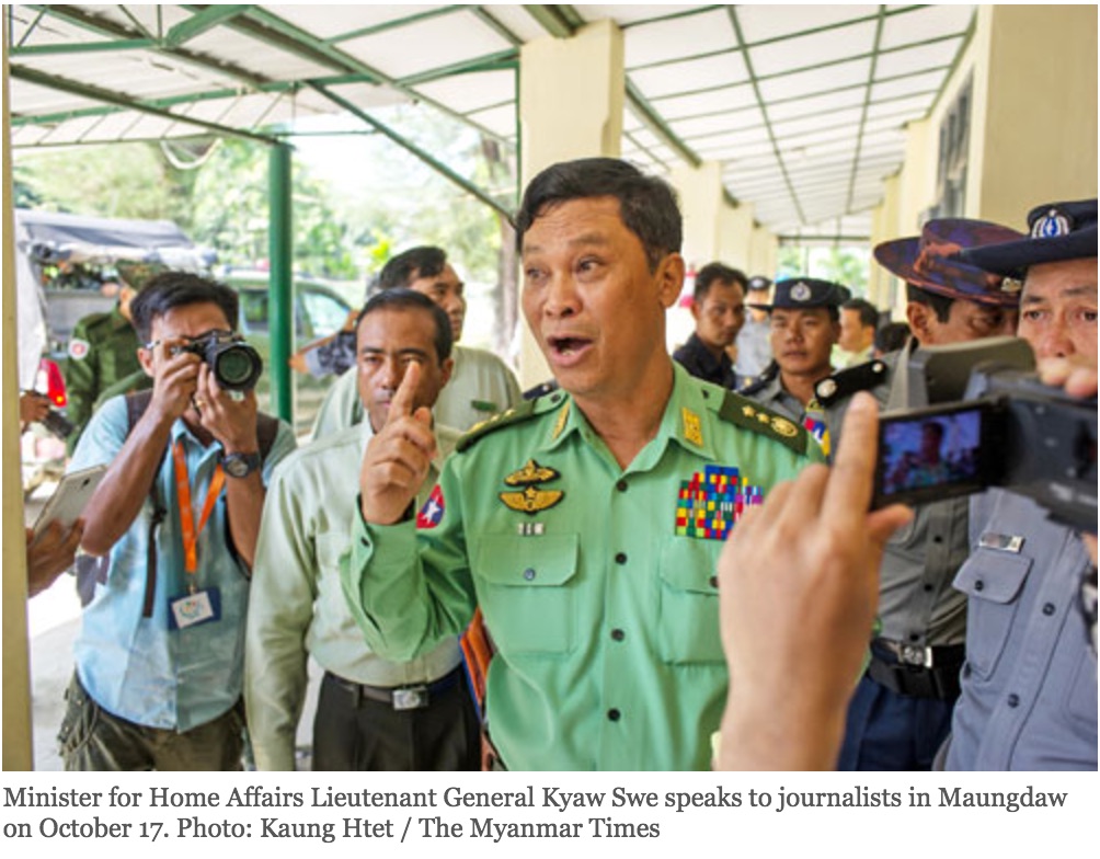 Selon le journaliste du Myanmar Times, les derniers événements dans l'Etat Rakhine prouvent que le gouvernement d'Aung San Suu Kyi n'a aucun moyen de contrôle sur les actions de l'armée. Copie d'écran du Myanmar Times, le 28 octobre 2016.