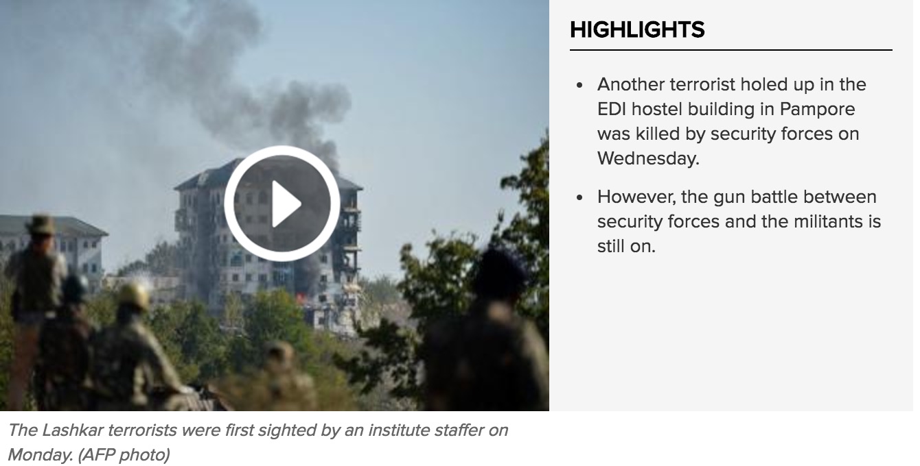 Les forces de l'ordre sont parvenues à pénétrer dans une partie de l'immeuble partiellement détruit. Copie d'écran du Times of India, le 12 octobre 2016.