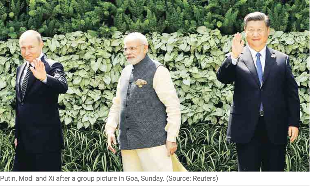 Le sommet du Brics, qui rassemble l'ensemble des dirigeants des pays aux économies émergentes a été marqué par des dissensions entre New Delhi et Pékin sur la question du terrorisme. Copie d'écran de Indian Express, le 17 octobre 2016.