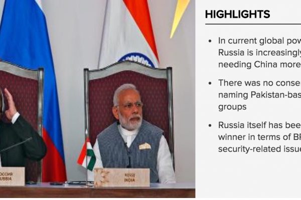 La Russie semble s'être alliée à la Chine lors du sommet des Brics, le 14 octobre dernier. Copie d'écran du Times of India, le 18 octobre 2016.