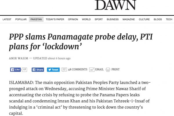 L'opposition à Nawaz Sharif se divise alors que le Premier ministre est convoqué à la Cour suprême. Copie d'écran du Dawn, le 20 octobre 2016.