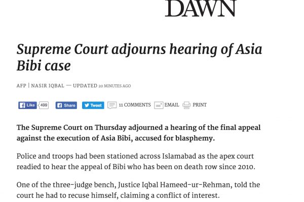 L'un des juges en charge de l'affaire s'est désisté, plaidant un conflit d'intérêt. Copie d'écran de Dawn, le 13 octobre 2016.
