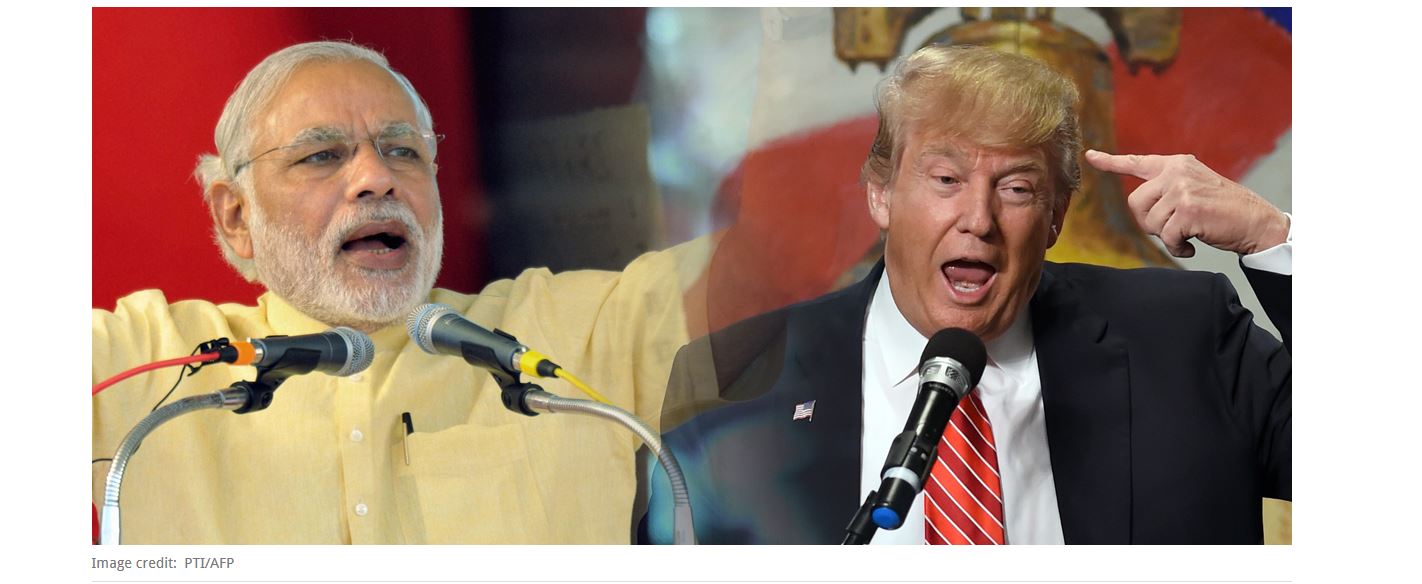 Le Premier ministre indien Modi et le président américain nouvellement élu jouent sur les mêmes peurs et sont donc des "jumeaux politiques". Copie d'écran de "Scroll.In", le 9 novembre 2016.