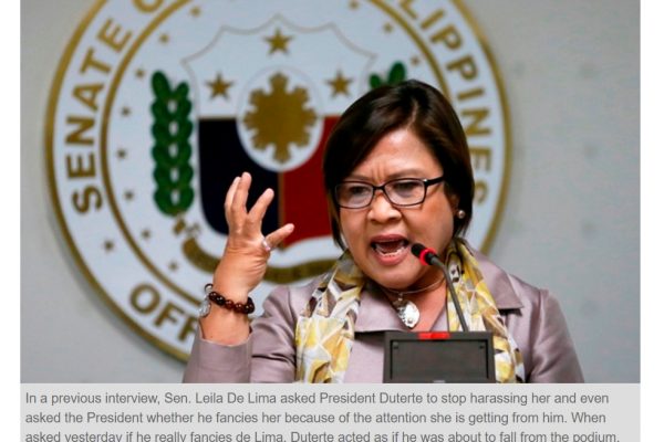 La sénatrice Leila De Lima est dans le collimateur du président Rodrigo Duterte, mais ne se laisse pas intimider. Copie d'écran du Philippine Star, le 7 novembre 2016.