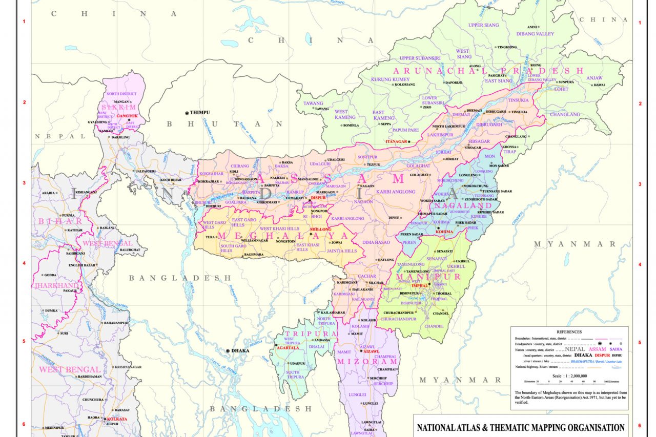 Carte des Etats du nord-est de l'Inde.