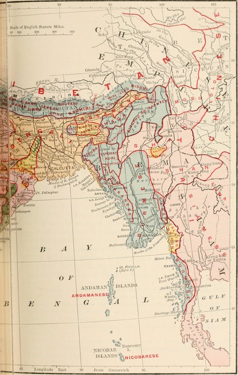 Carte du nord-est de l'Inde sous domination britannique en 1891.