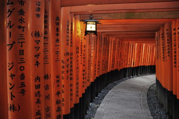 Toriis, ou portiques rouges à perte de vue au sanctuaire Fushimi Inari à Kyoto, le 5 août 2015. (Crédits : Julien GARCIA / Photononstop / via AFP)