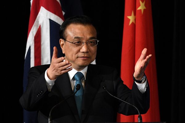Le Premier ministre chinois Li Keqiang lors du 2nd Forum Chine-Australie des dirigeants provinciaux à Sydney le 24 mars 2017. (Crédits : AFP PHOTO / POOL / DAN HIMBRECHTS)
