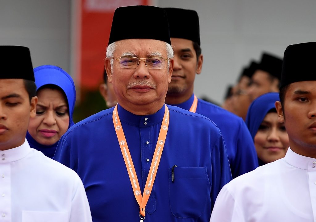 Le Premier ministre malaisien Najib Razak lors du congrès annuel de son parti, l'UMNO (United Malays National Organisation) à Kuala Lumpur le 1er décembre 2016. (Crédits : AFP PHOTO / MANAN VATSYAYANA)
