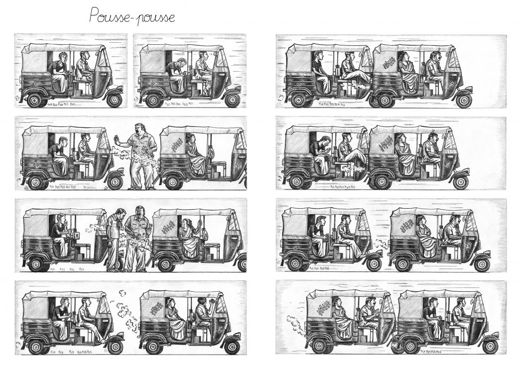 Extrait de la bande dessinée "Bangalore", scénario et dessin Simon Lamouret, 112 pages, Warum.
